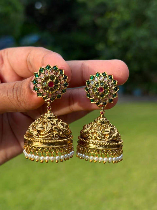 J0186 Traditional Green Stone Jhumka