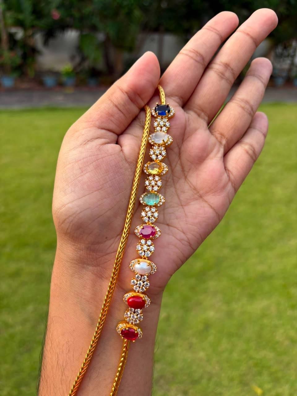 NOTE 2 WEEKS TO DISPATCH UNDER MAKING CAN PREBOOK HERE  C026 Microplated Navaratnam  Mogappu chain 30 inches