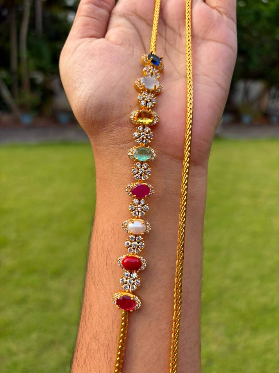 NOTE 2 WEEKS TO DISPATCH UNDER MAKING CAN PREBOOK HERE  C026 Microplated Navaratnam  Mogappu chain 30 inches