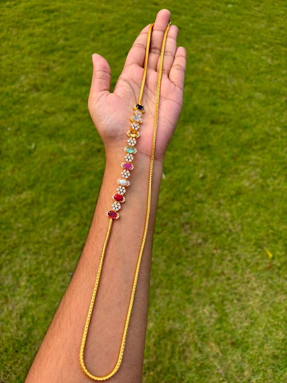 NOTE 2 WEEKS TO DISPATCH UNDER MAKING CAN PREBOOK HERE  C026 Microplated Navaratnam  Mogappu chain 30 inches