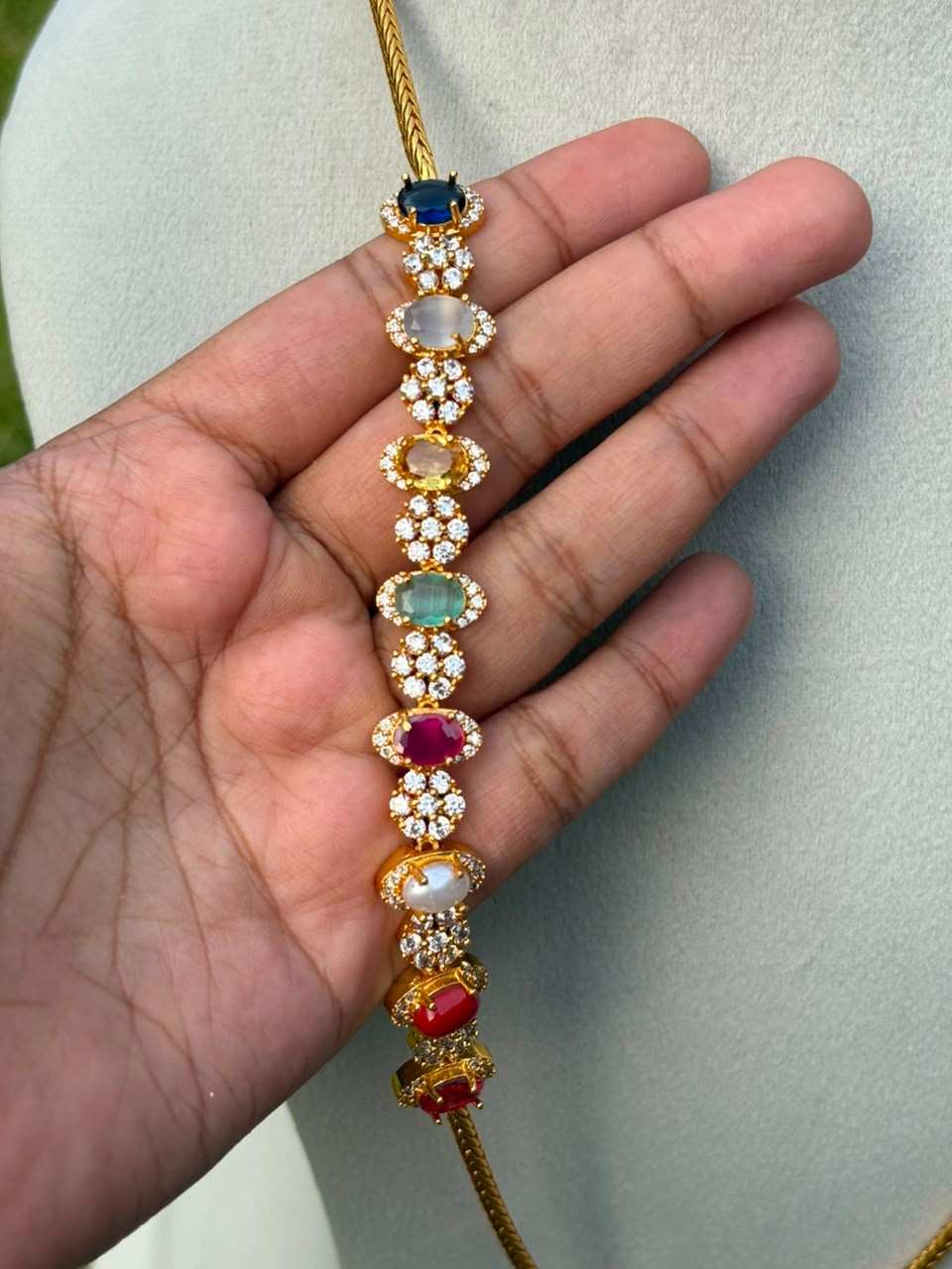 NOTE 2 WEEKS TO DISPATCH UNDER MAKING CAN PREBOOK HERE  C026 Microplated Navaratnam  Mogappu chain 30 inches