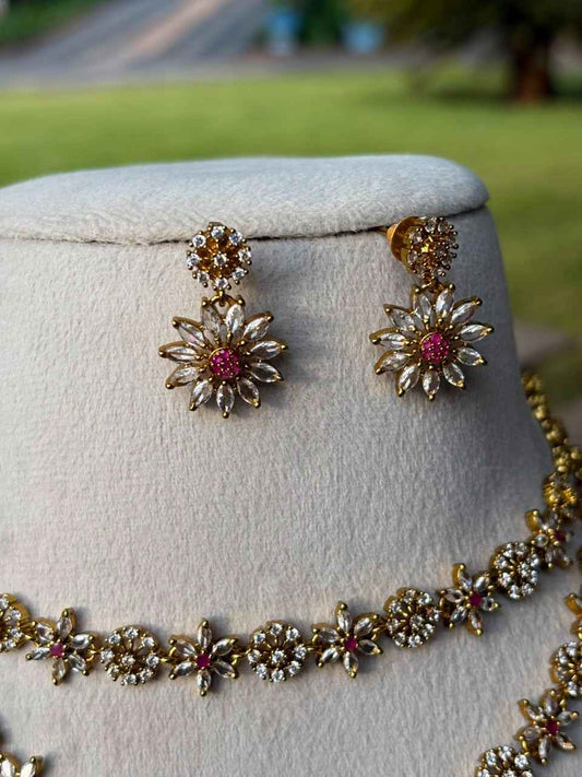 N0319 Two Layer Stone Floral necklace