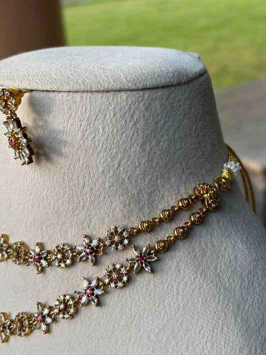 N0319 Two Layer Stone Floral necklace