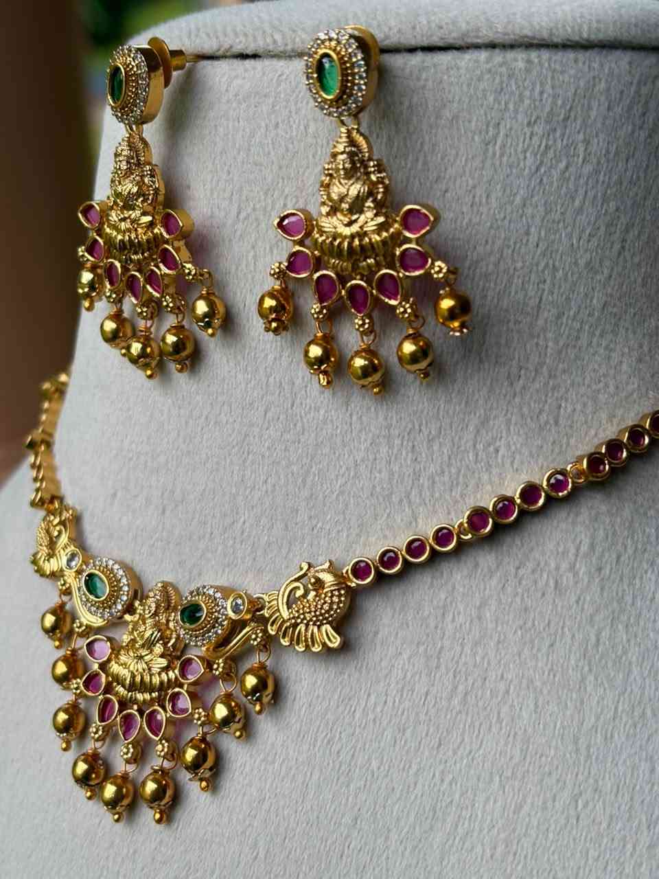 N0110 Premium Quality Traditional Lakshmi Necklace with Ruby Stone