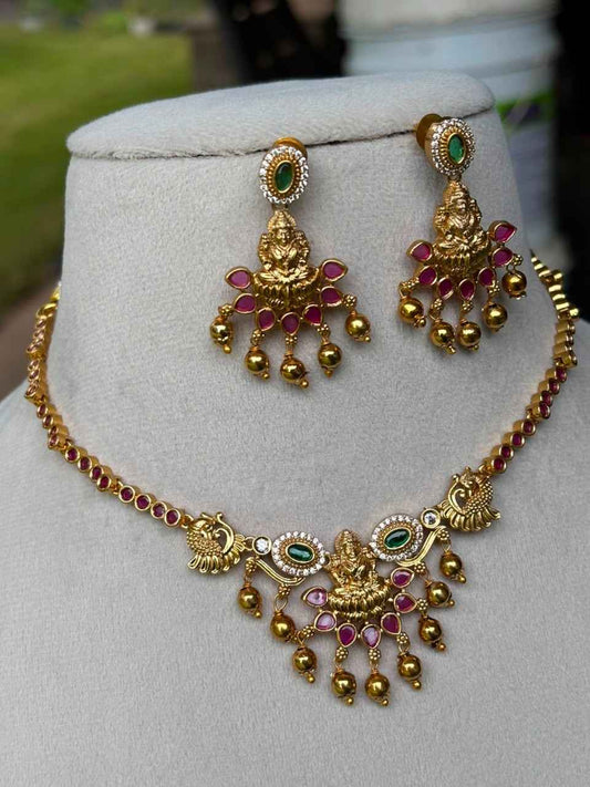 N0110 Premium Quality Traditional Lakshmi Necklace with Ruby Stone
