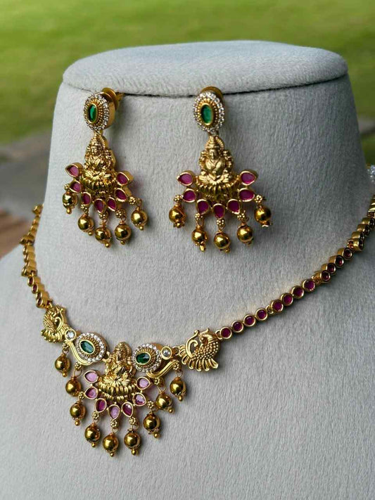 N0110 Premium Quality Traditional Lakshmi Necklace with Ruby Stone