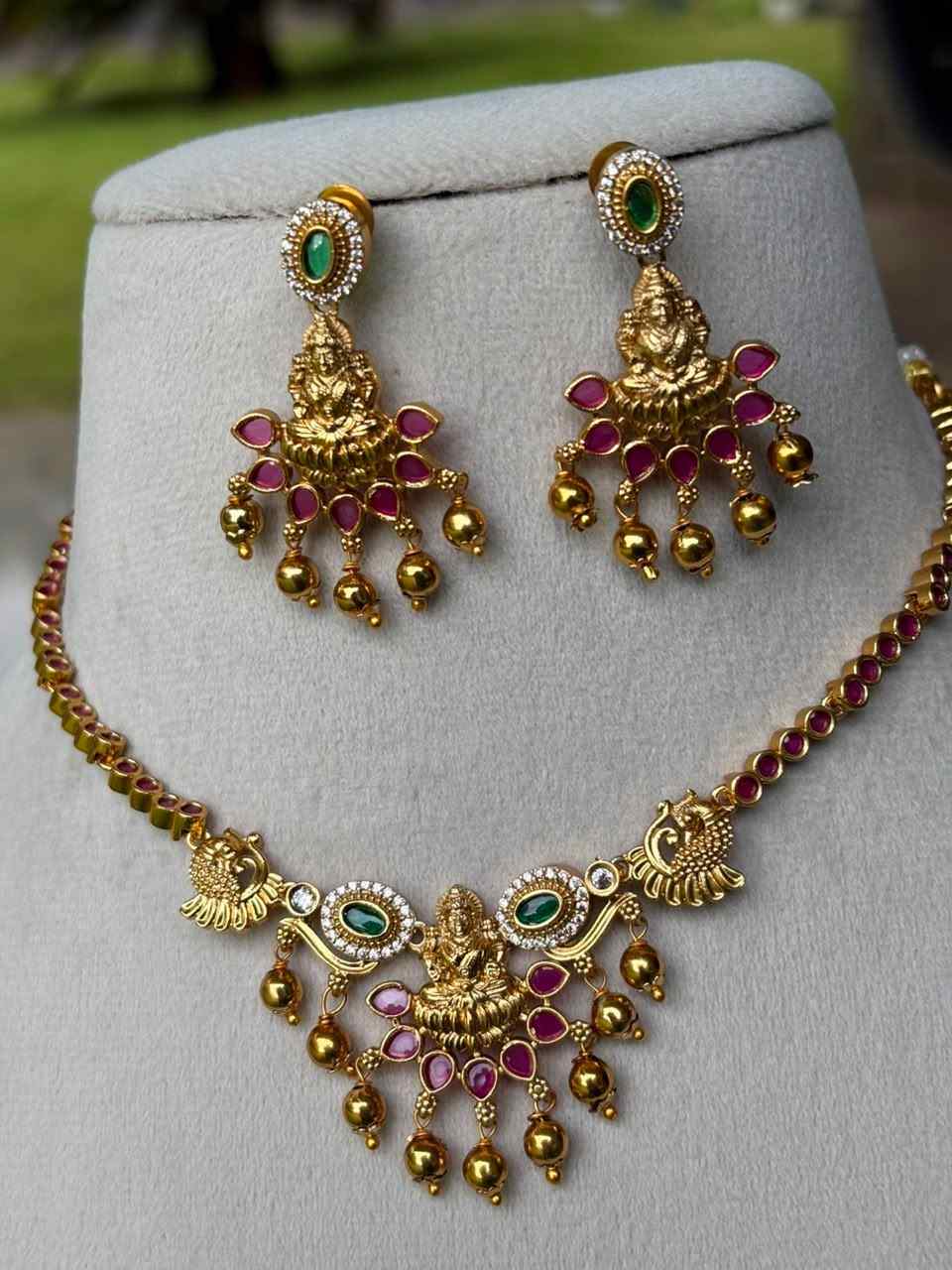 N0110 Premium Quality Traditional Lakshmi Necklace with Ruby Stone