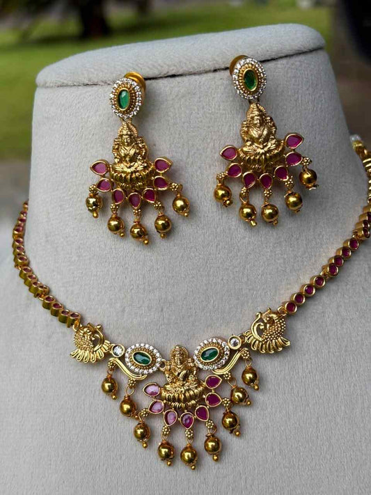 N0110 Premium Quality Traditional Lakshmi Necklace with Ruby Stone