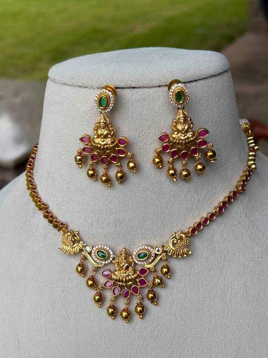 N0110 Premium Quality Traditional Lakshmi Necklace with Ruby Stone