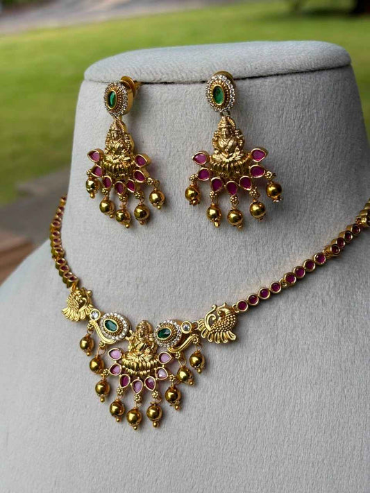 N0110 Premium Quality Traditional Lakshmi Necklace with Ruby Stone