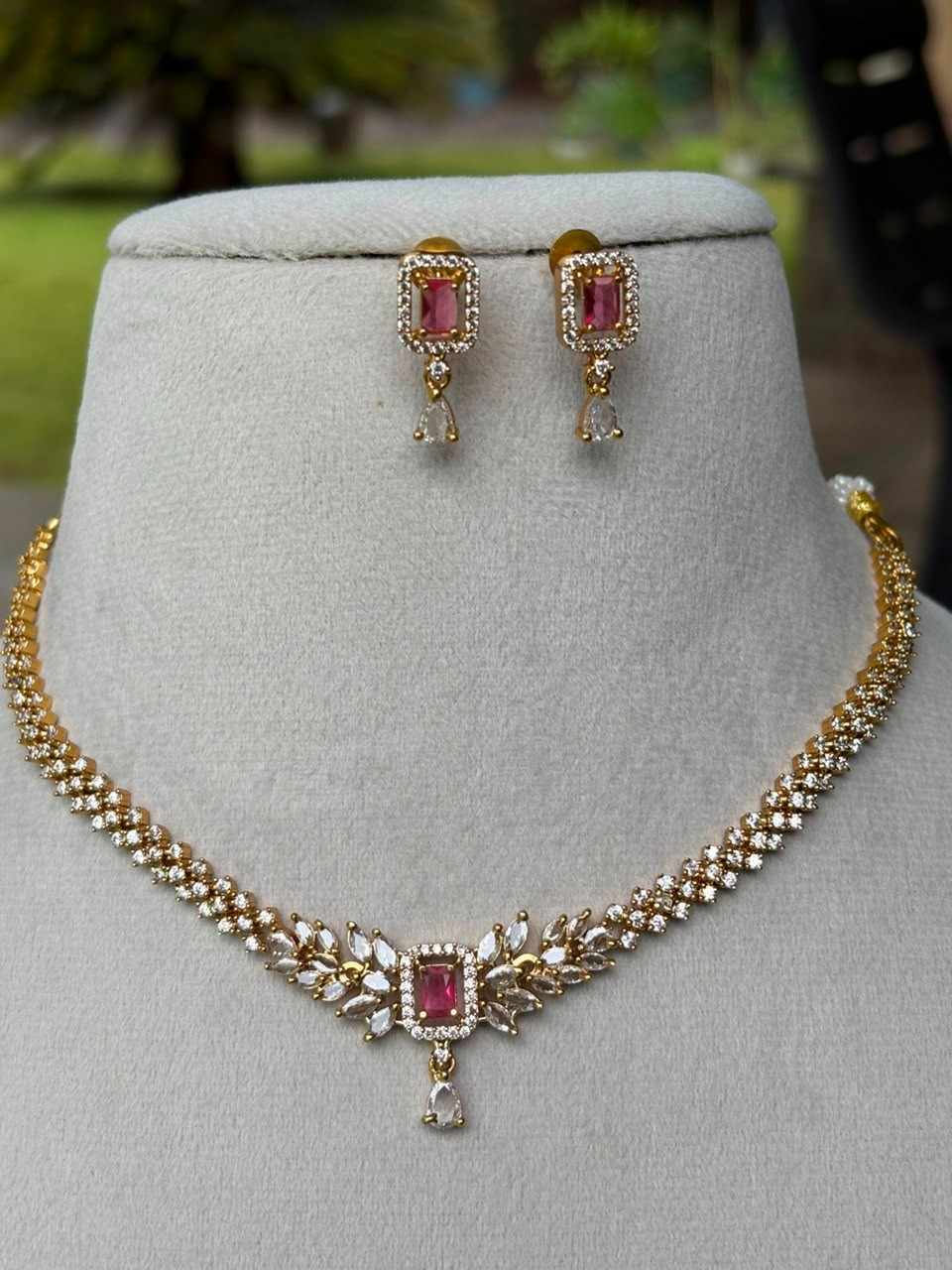 N0115 AD Diamonds Stone Necklace With Ruby