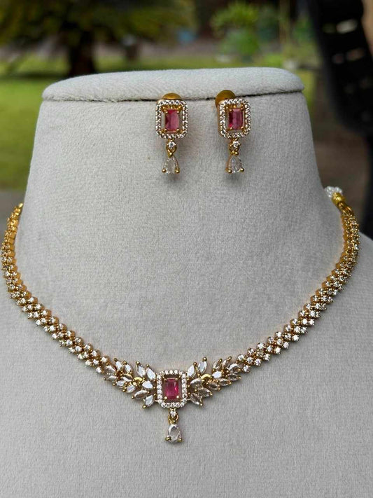 N0115 AD Diamonds Stone Necklace With Ruby