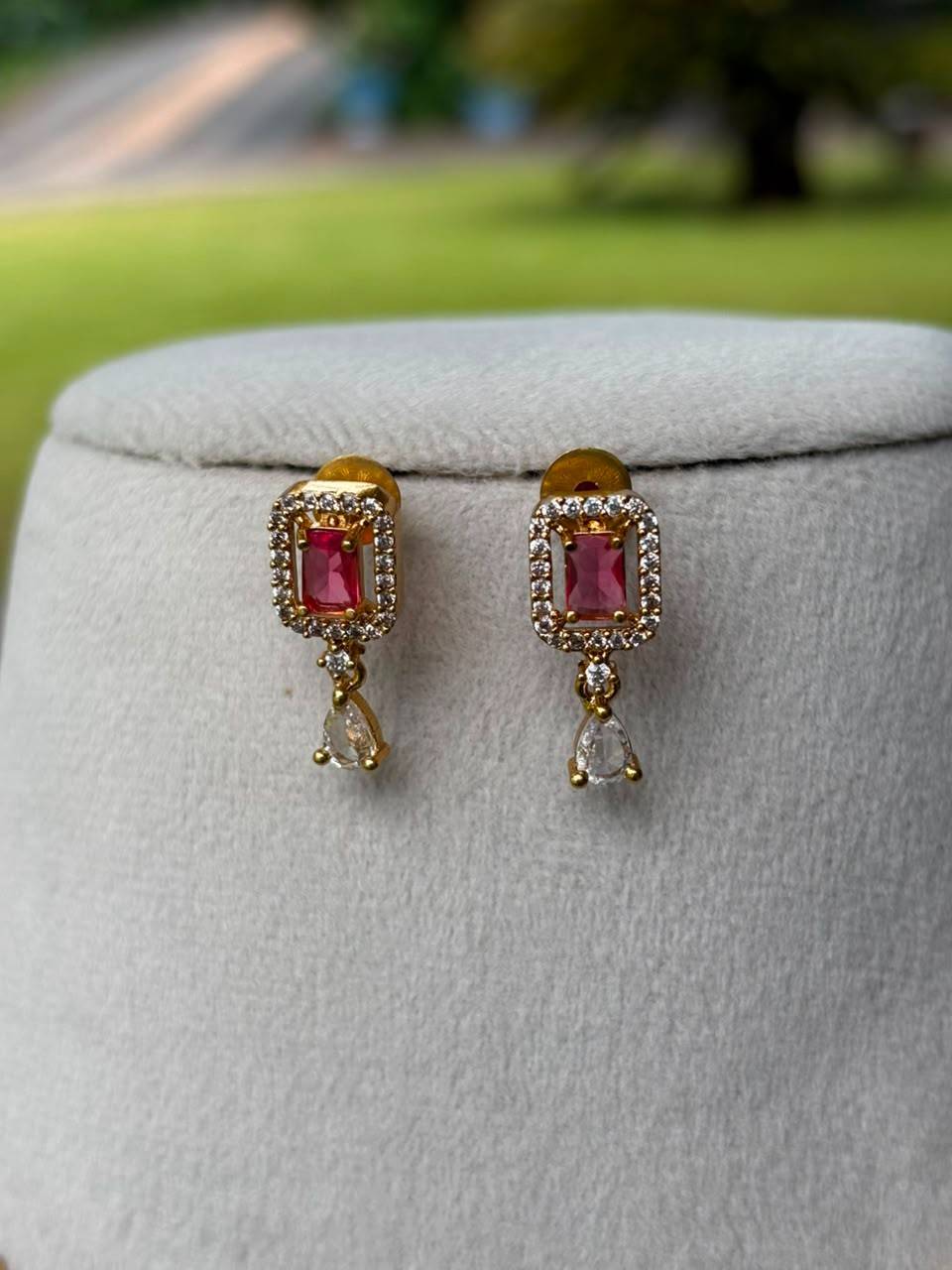 N0115 AD Diamonds Stone Necklace With Ruby