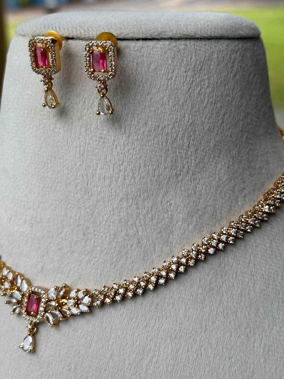 N0115 AD Diamonds Stone Necklace With Ruby