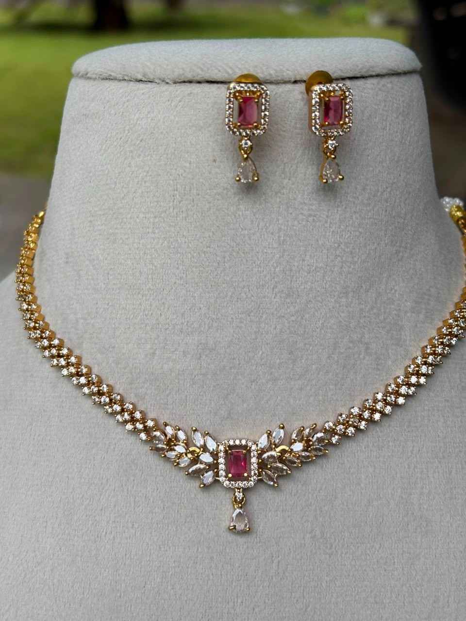 N0115 AD Diamonds Stone Necklace With Ruby