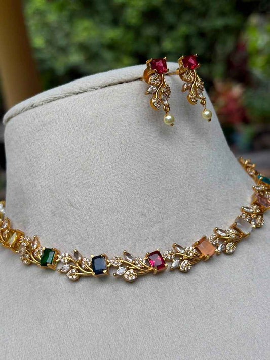 N0109  Navaratnam Multi Color  Necklace