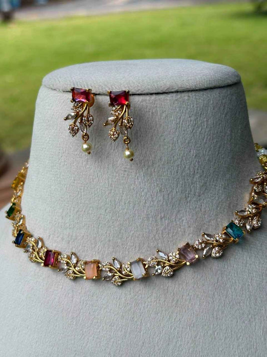 N0109  Navaratnam Multi Color  Necklace