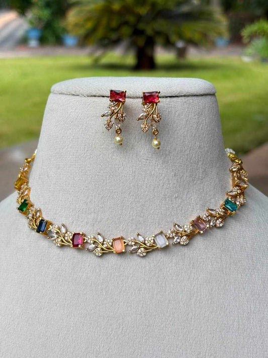 N0109  Navaratnam Multi Color  Necklace
