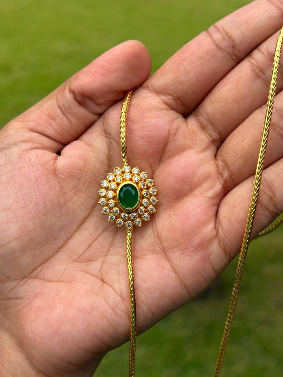 C027 Simple stone Mogappu Chain 28 inches