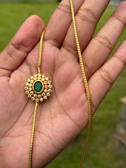 C027 Simple stone Mogappu Chain 28 inches
