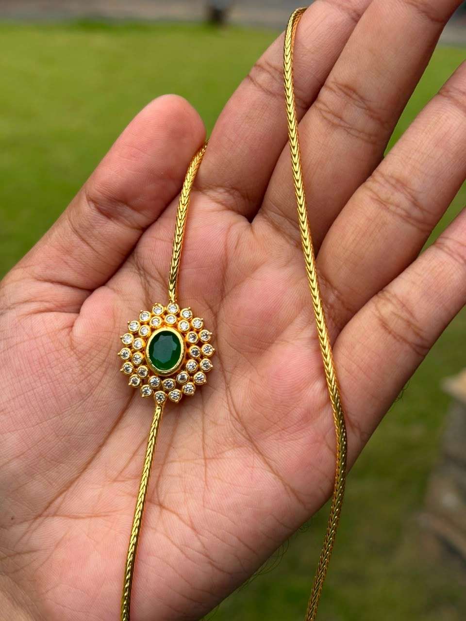 C027 Simple stone Mogappu Chain 28 inches