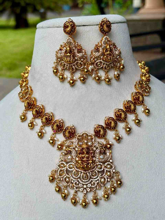 N0129-CR180 Premium Quality AD Stone White Stone LAKSHMI  Necklace