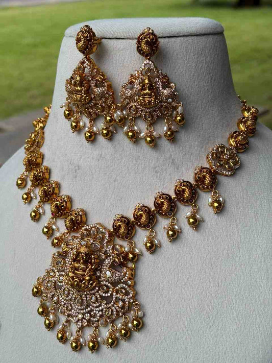 N0129-CR180 Premium Quality AD Stone White Stone LAKSHMI  Necklace