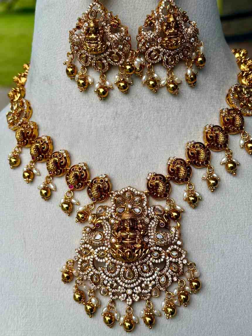 N0129-CR180 Premium Quality AD Stone White Stone LAKSHMI  Necklace