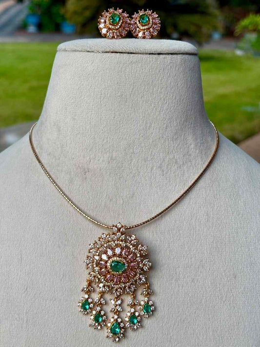 Premium Quality stone Necklace with Floral Pendent N0143