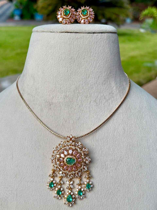 Premium Quality stone Necklace with Floral Pendent N0143
