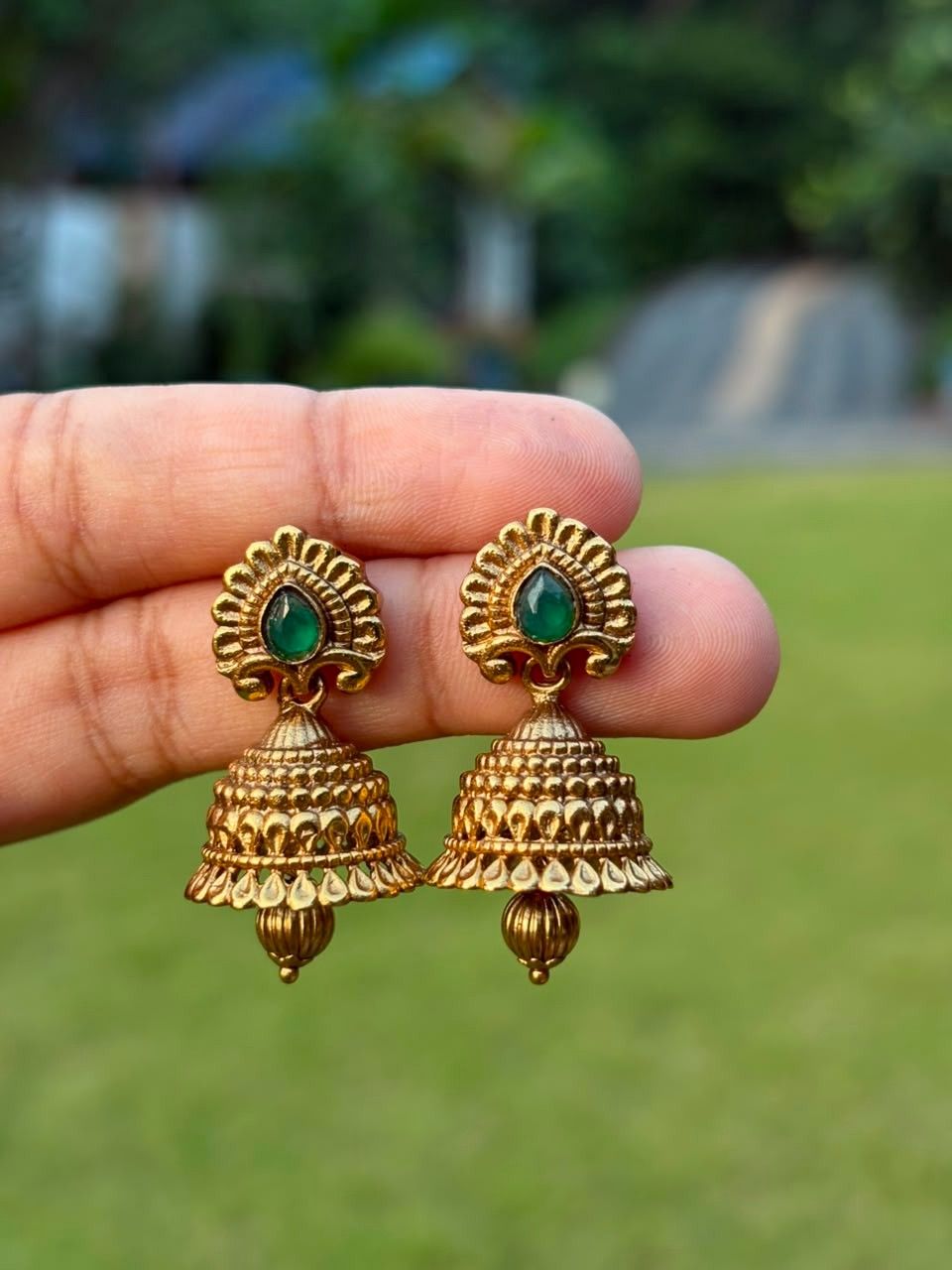 J0217 Green Stone Small Size jhumka
