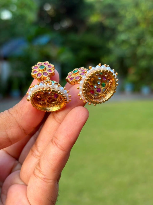J0120 Traditional Ruby Green Jhumka push back Small size jhumka