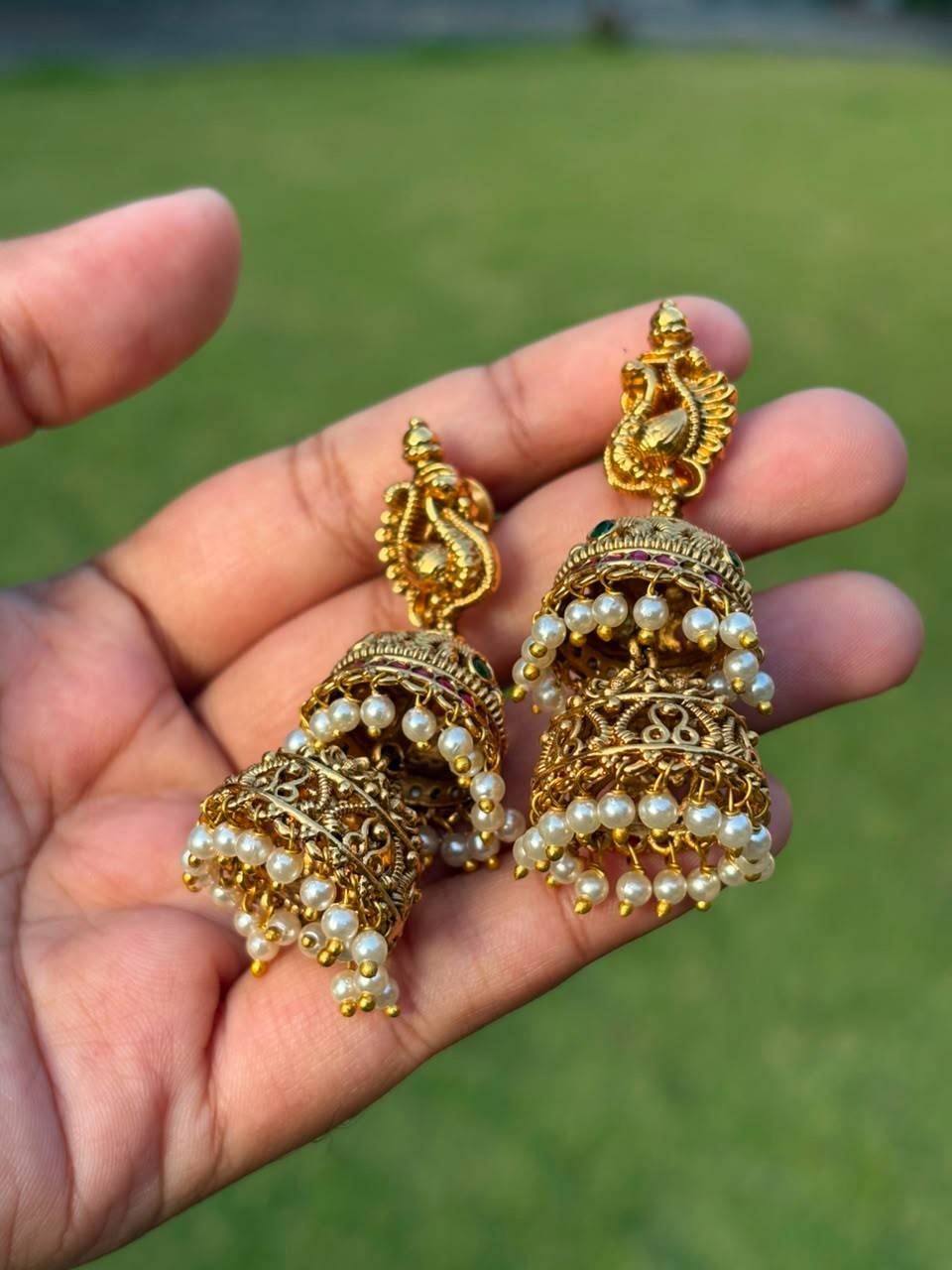 J0212 Premium Quality Pure Jadau Kundan Stone Bridal Layer Jhumka