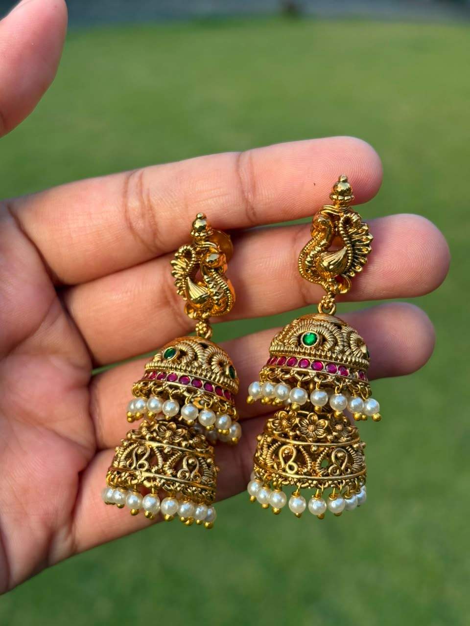J0212 Premium Quality Pure Jadau Kundan Stone Bridal Layer Jhumka