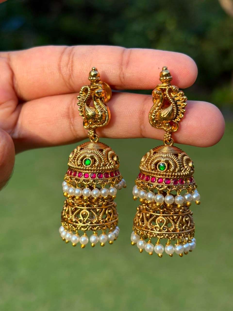 J0212 Premium Quality Pure Jadau Kundan Stone Bridal Layer Jhumka