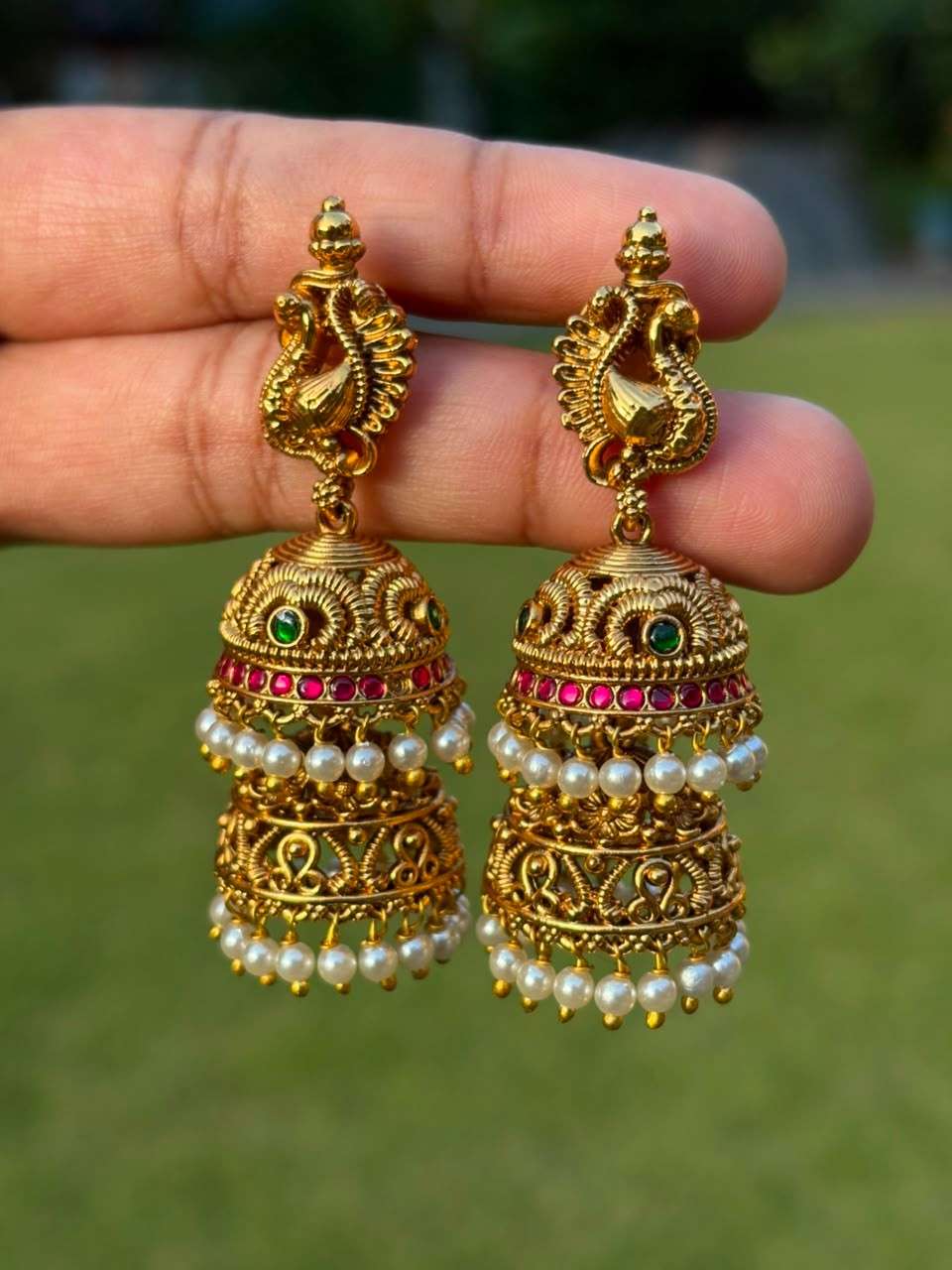 J0212 Premium Quality Pure Jadau Kundan Stone Bridal Layer Jhumka