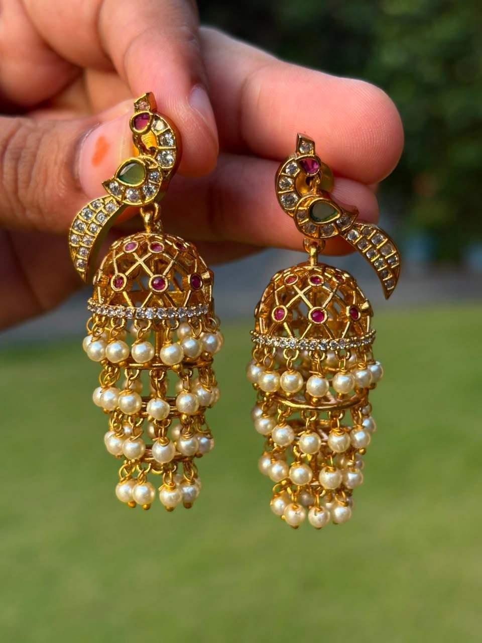 J0043 Peacock Motif 4 layer jhumka