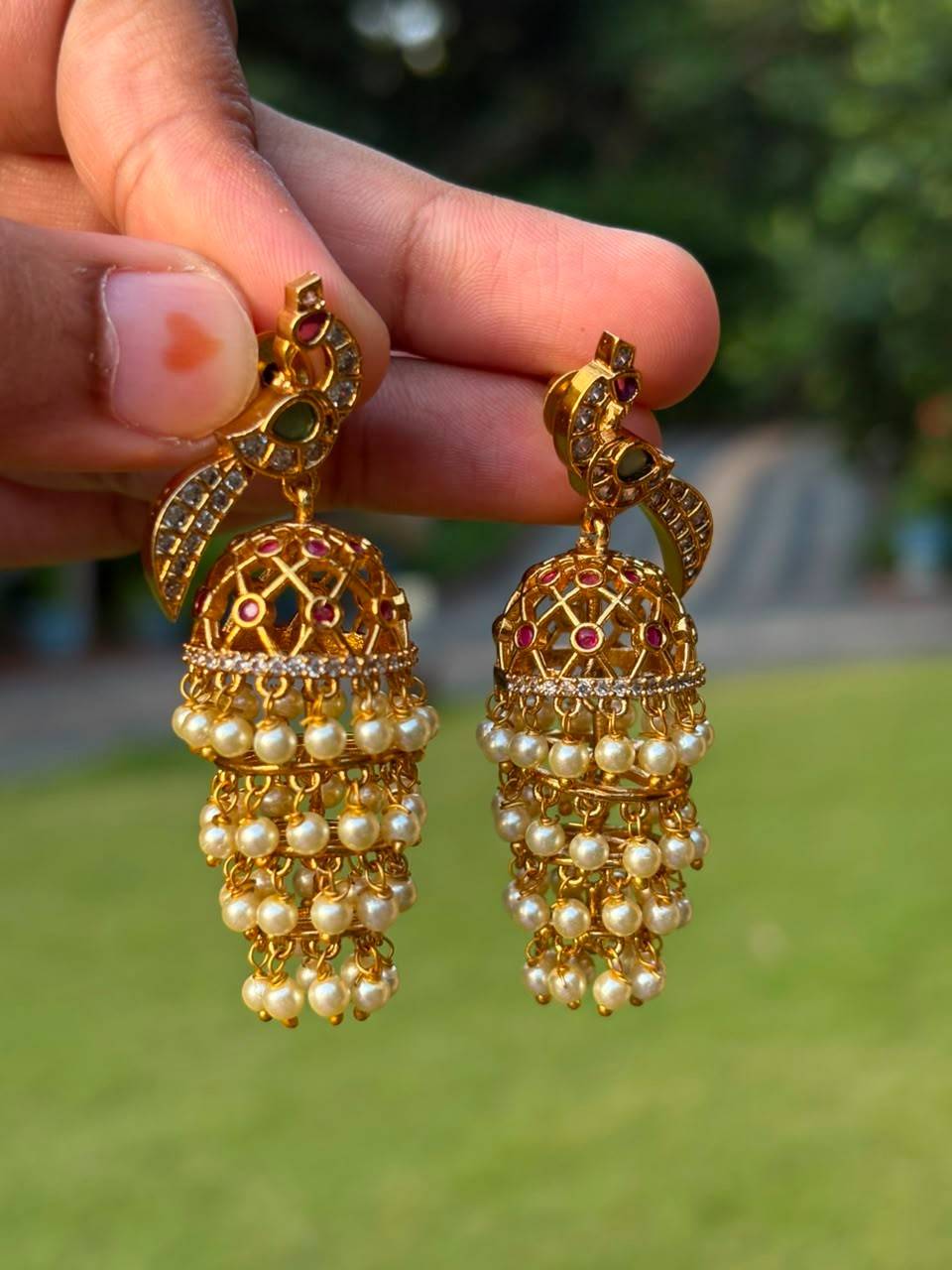 J0043 Peacock Motif 4 layer jhumka