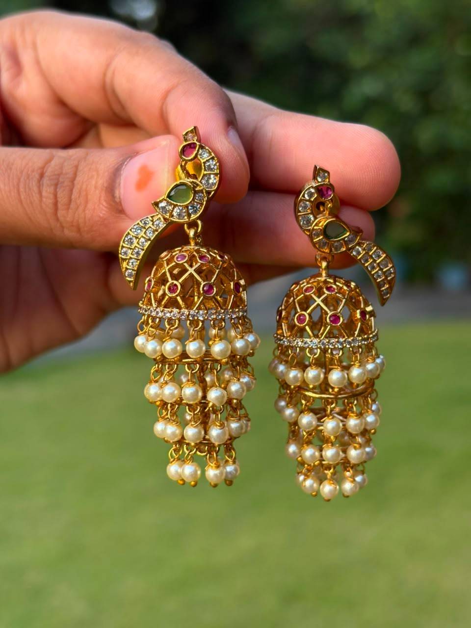 J0043 Peacock Motif 4 layer jhumka