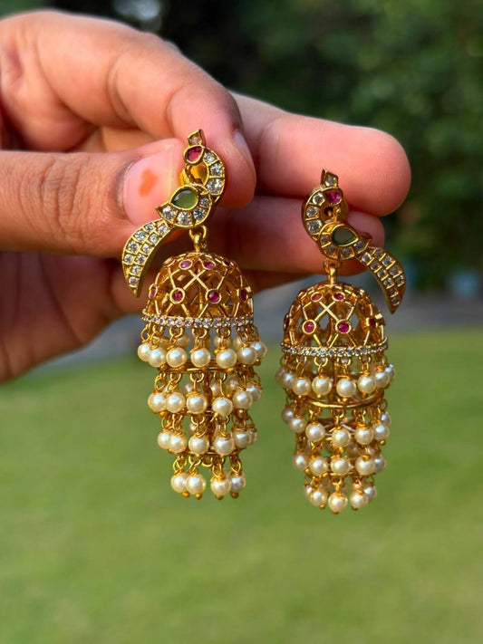 J0043 Peacock Motif 4 layer jhumka