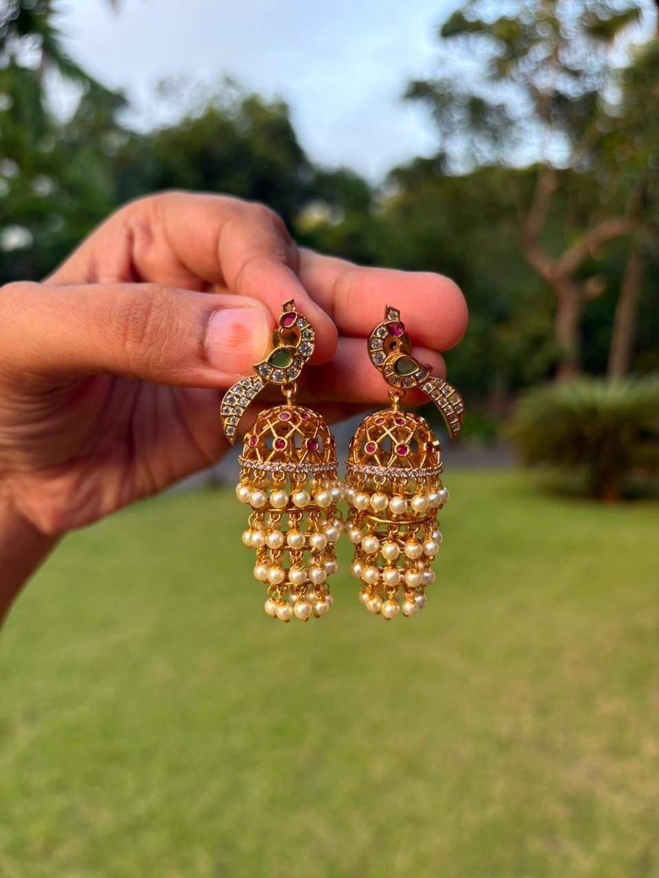 J0043 Peacock Motif 4 layer jhumka