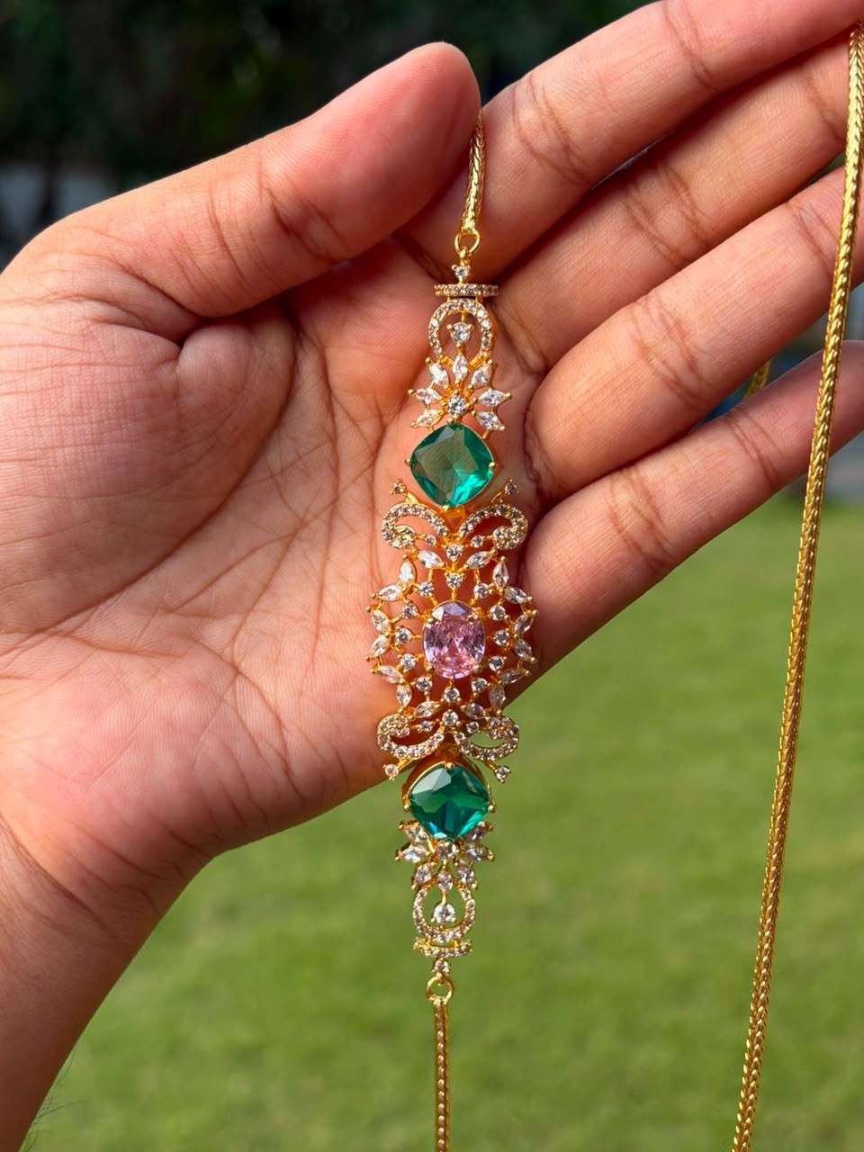 C029 Stone Floral Mogappu Chain 30 inches