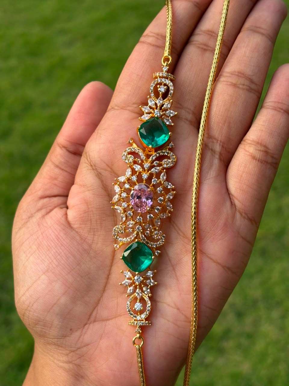 C029 Stone Floral Mogappu Chain 30 inches