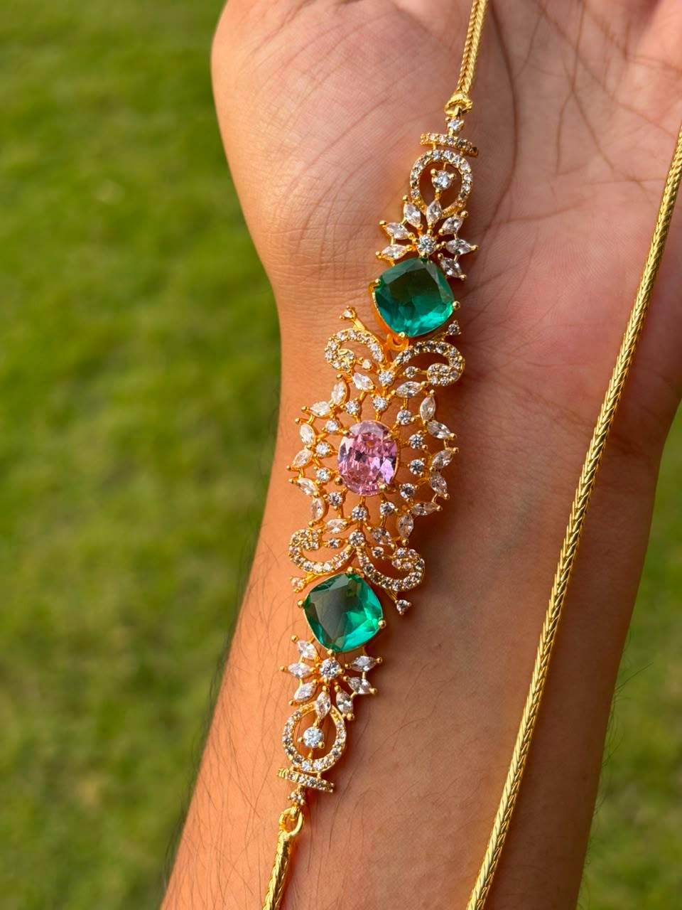 C029 Stone Floral Mogappu Chain 30 inches