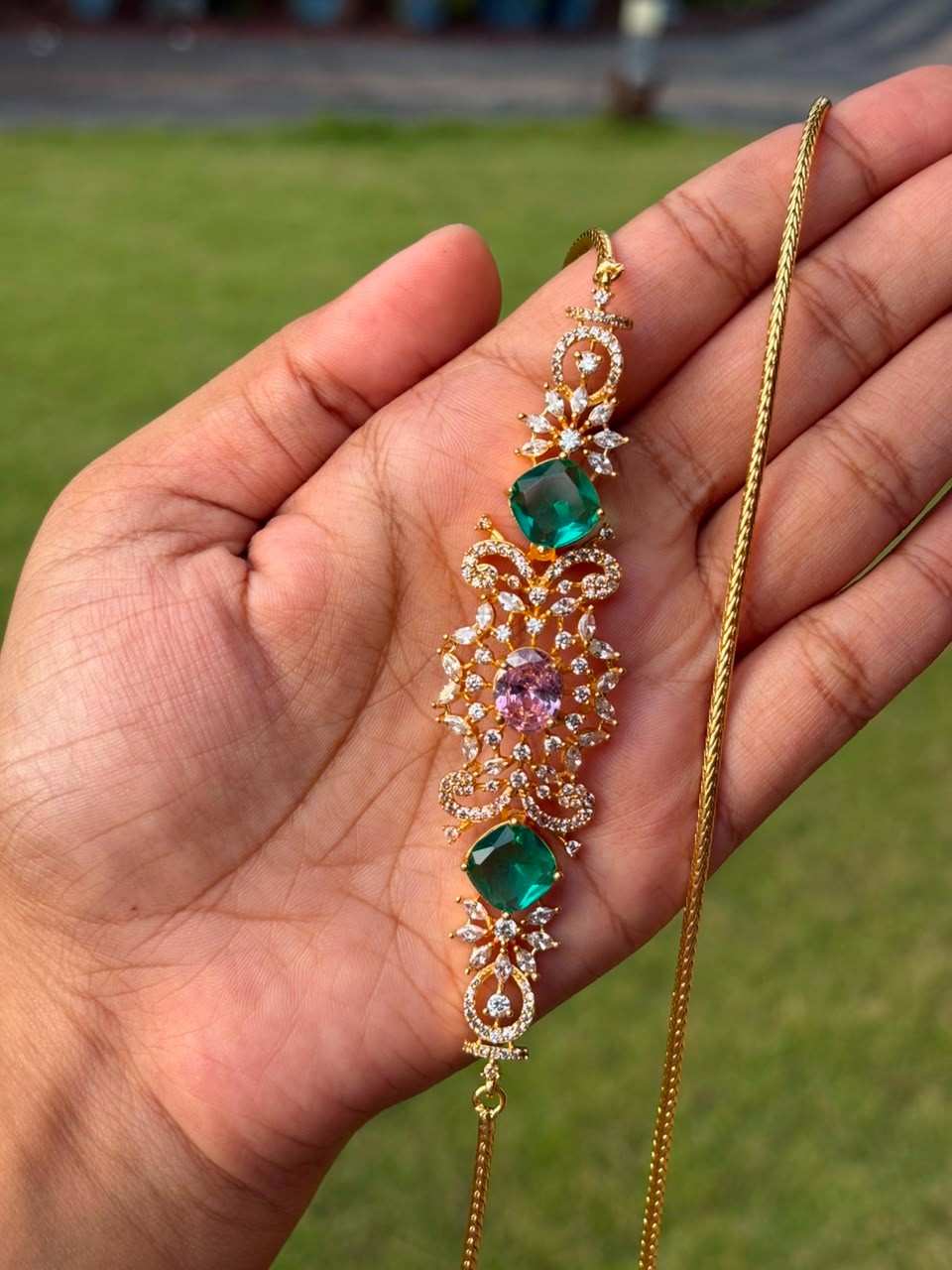 C029 Stone Floral Mogappu Chain 30 inches