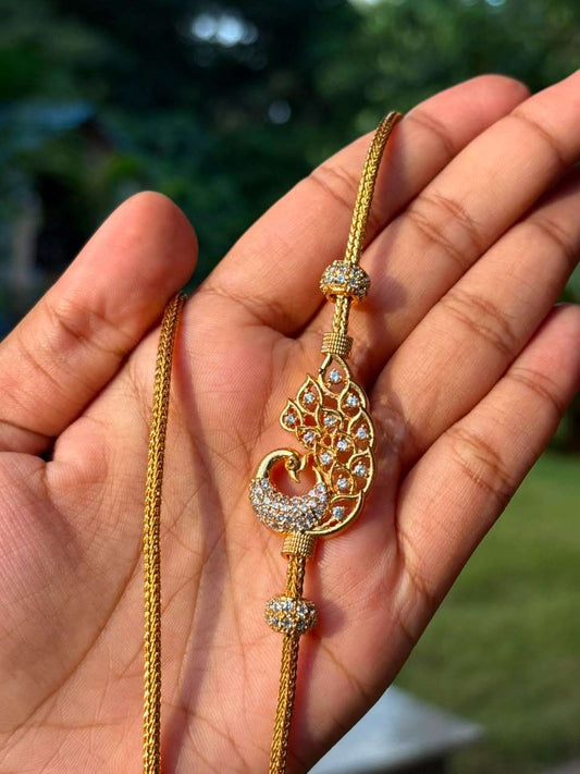 C010 Peacock Pattern white Stone Mogappu 26 inch long chain with S Hook