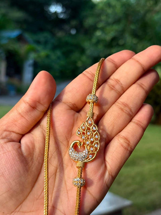 C010 Peacock Pattern white Stone Mogappu 26 inch long chain with S Hook