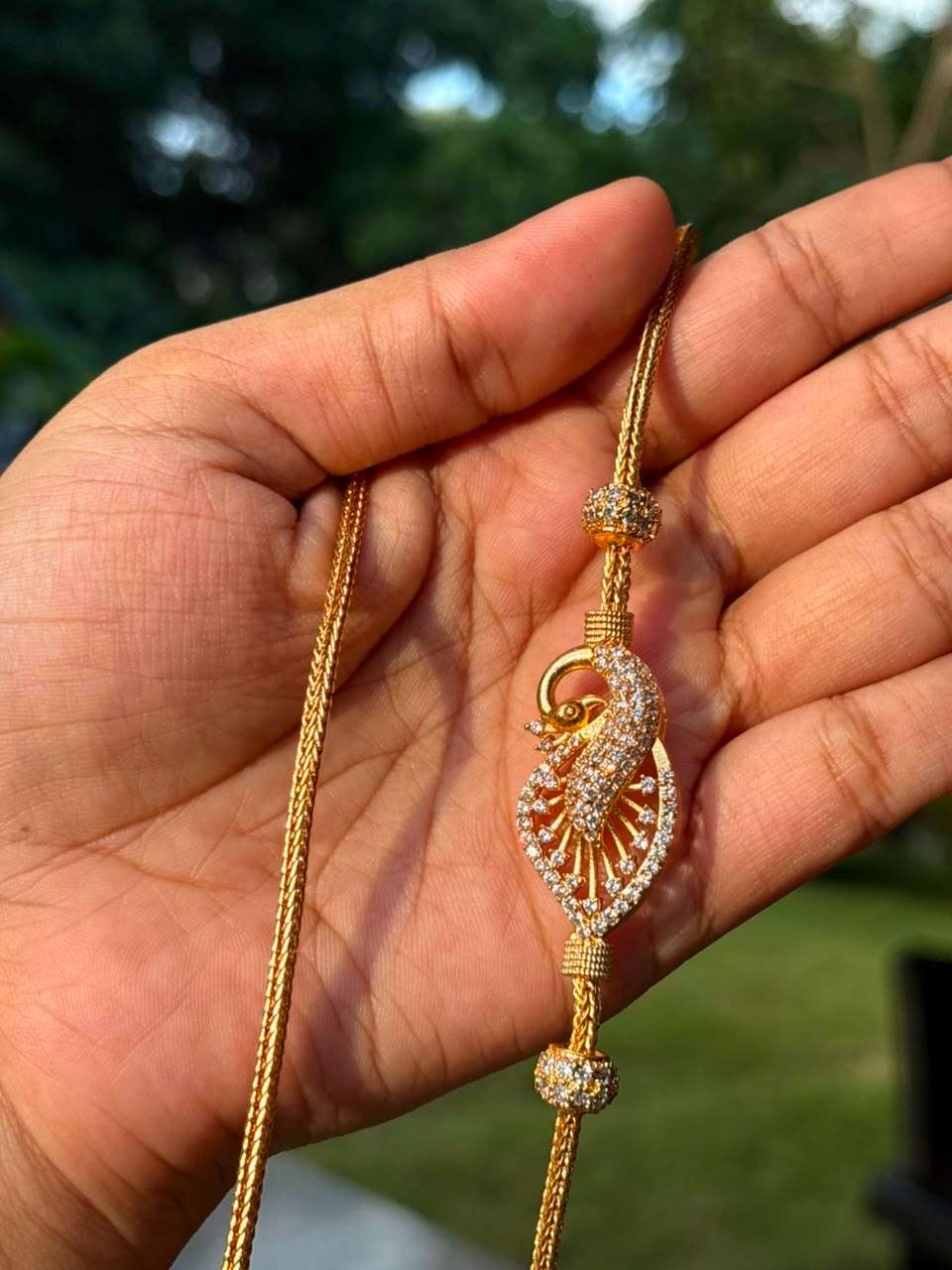C011 Peacock white Stone Mogappu 26 inch long chain with S Hook