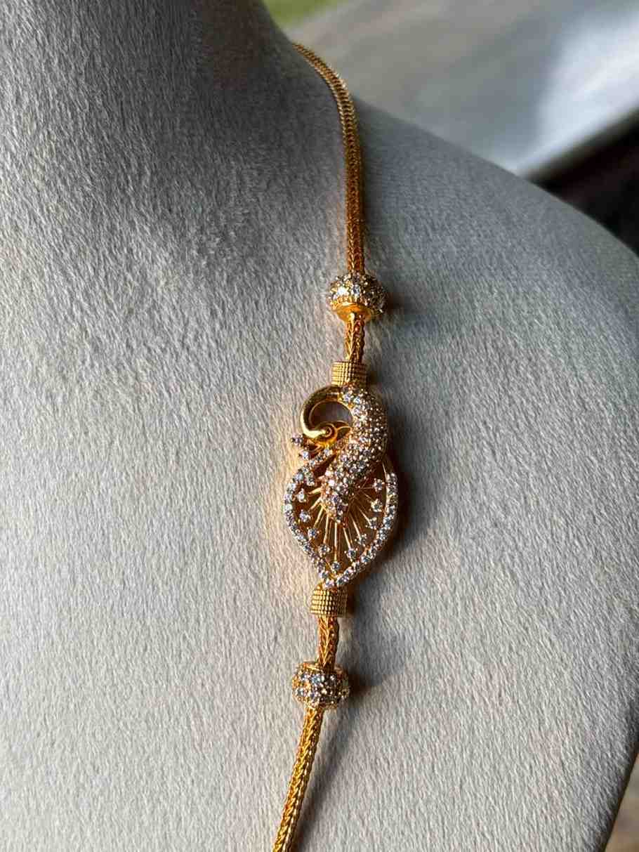 C011 Peacock white Stone Mogappu 26 inch long chain with S Hook