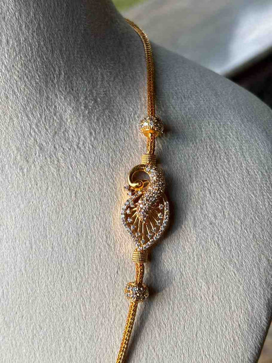 C011 Peacock white Stone Mogappu 26 inch long chain with S Hook